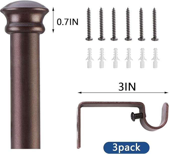 Curtain Rods 2 Pack 5/8 inch Brown Curtain Rods for Windows 30 to 88 Inch with Brackets Easy to Install for Bedroom Living room Kitchen