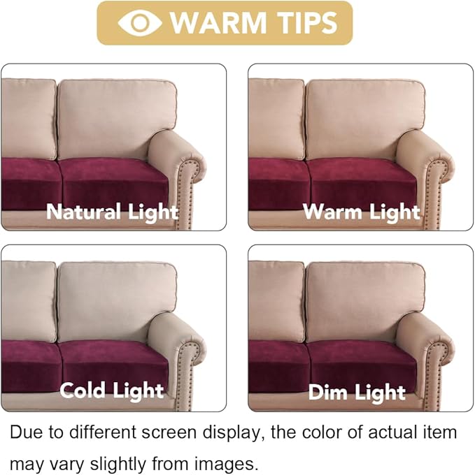 H.VERSAILTEX Velvet Stretch Couch Cushion Cover Plush Cushion Slipcover for Chair Loveseat Sofa Cushion Furniture Protector Seat Cushion Sofa Cover (3 Piece XL Sofa Cushion Covers, Burgundy)