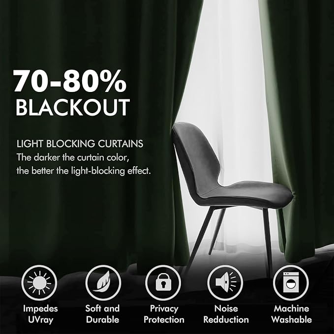 MIULEE Velvet Curtains Olive Green Extra Long Elegant Grommet Curtains Thermal Insulated Soundproof Room Darkening Curtains/Drapes for Classical Living Room Bedroom Decor 52 x 132 Inch Set of 2