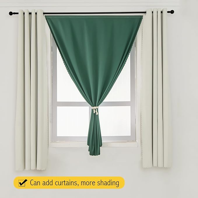Blackout Curtains for Bedroom Sticky Curtain Blackout Window Cover Self Adhesive Curtains Rod No Drillng, 47" W X 96" L, Dark Green, 1 Panel