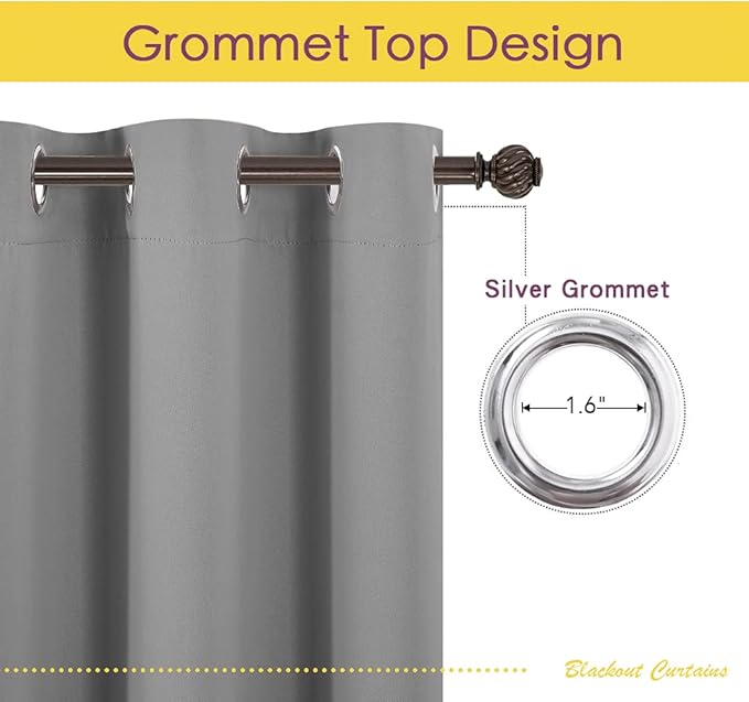 NICETOWN Bedroom Curtains Blackout Drapery Panels, Three Pass Microfiber Thermal Insulated Solid Ring Top Blackout Window Curtains/Drapes (Two Panels, 70 x 72 inches, Silver Grey)