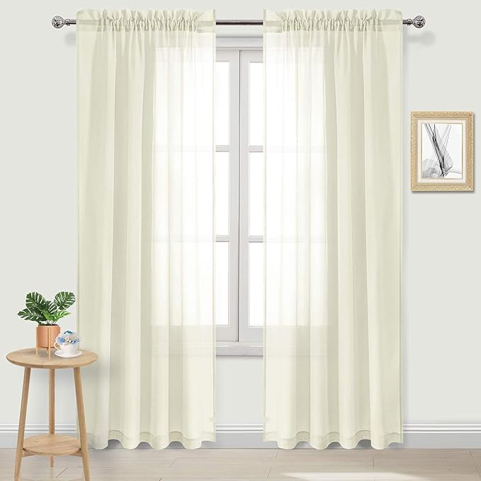 DWCN Ivory Sheer Curtains Semi Transparent Voile Rod Pocket Curtains for Bedroom and Living Room, 52 x 95 inches Long, Set of 2 Panels