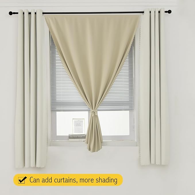 Self Adhesive Portable Blackout Curtains for Bedroom Easy to Install Window Thermal Lnsulated Kitchen Room Darkening Small Window Curtains, 59" W X 96" L, Beige, 1 Panel