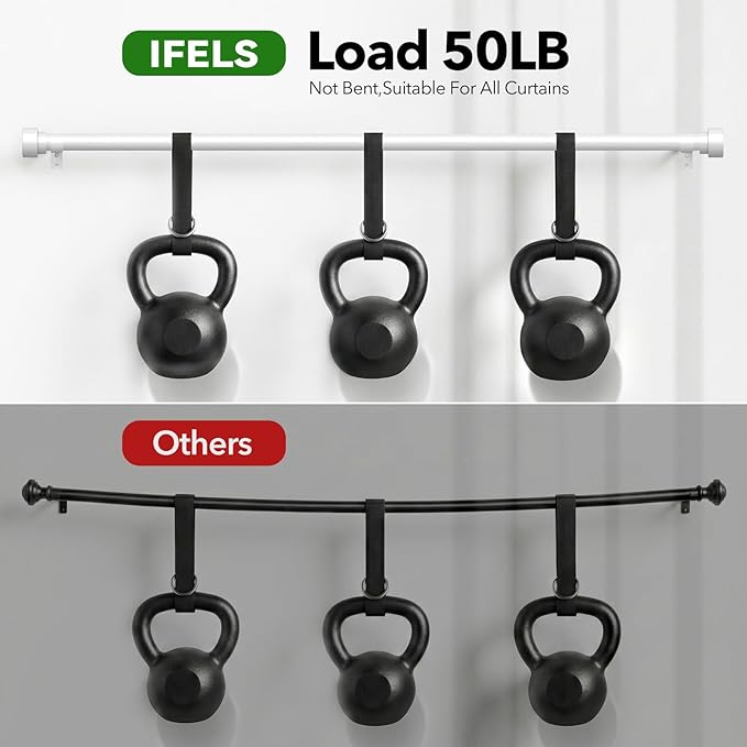 IFELS 2 Pack Heavy Duty Curtain Rods for Windows 48 to 84 Inch, 1 Inch White Adjustable Curtain Rod Set with Easy Installation and Modern Design (A1,White,30-90",2Pack)