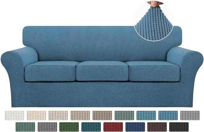Turquoize 4 Piece Sofa Covers For 3 Cushion Couch Sofa Slipcover Soft Couch Cover For Dogs-Washable Sofa Furniture Covers With 3 Individual Cushion Covers, Jacquard Fabric (3 Cushion Sofa, Dusty Blue)
