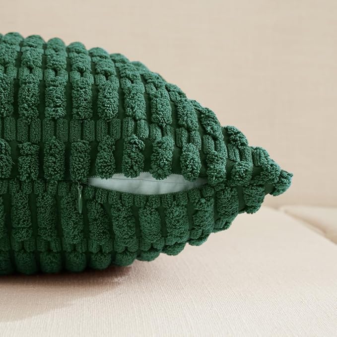 Fancy Homi Set of 4 Green Winter Decorative Throw Pillow Covers 14x14 Inch for Couch Bed Chair, Aesthetic Rustic Boho Room Decor, Soft Fuzzy Double Sided Thick Corduroy Textured Cushion Case 35cm
