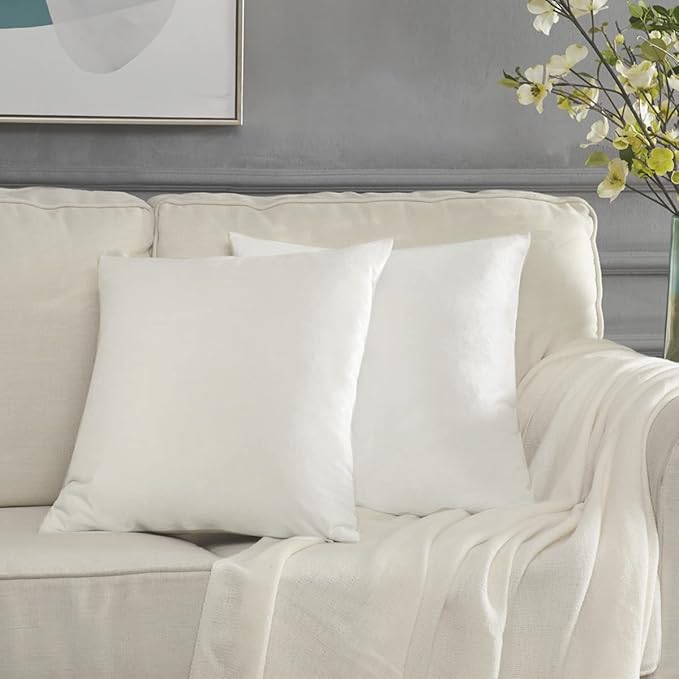 GIGIZAZA Decorative Couch Throw Pillow Covers,Set of 2 Rice Ivory White Square Pillow Cushion Covers 22x22,Pillow Cases Velvet Pillow Covers