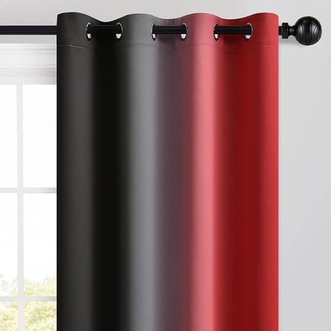 Yakamok Blackout Ombre Black and Red Curtains for Bedroom,Room Darkening Grommet Thermal Insulated Full Light Blocking Window Drapes/Curtains for Living Room,52 x 72 Inch,2 Panels