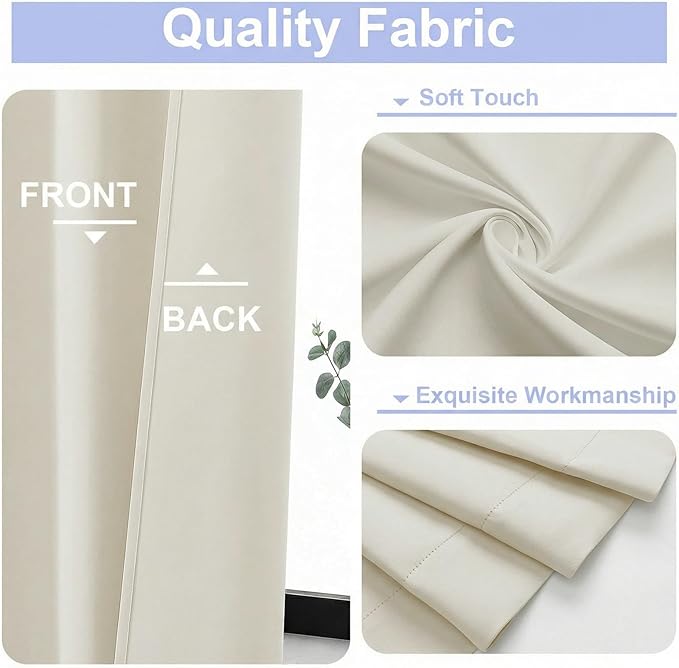 Simplebrand Ava Ivory Light Filtering Curtains for Bedroom 72 Inch Length 2 Panels Set, Privacy Thermal Insulated Rod Pocket Door Window Curtains for Patio French Door Front Door, W40 x L72 Inch
