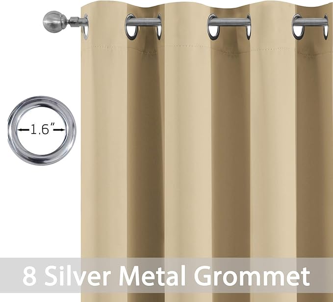 Yakamok Blackout Curtain Panels Themal Insulated Grommet Winow Curtains for Bedroom/Living Room, W52 x L96 -Inch 2 Panels, Beige