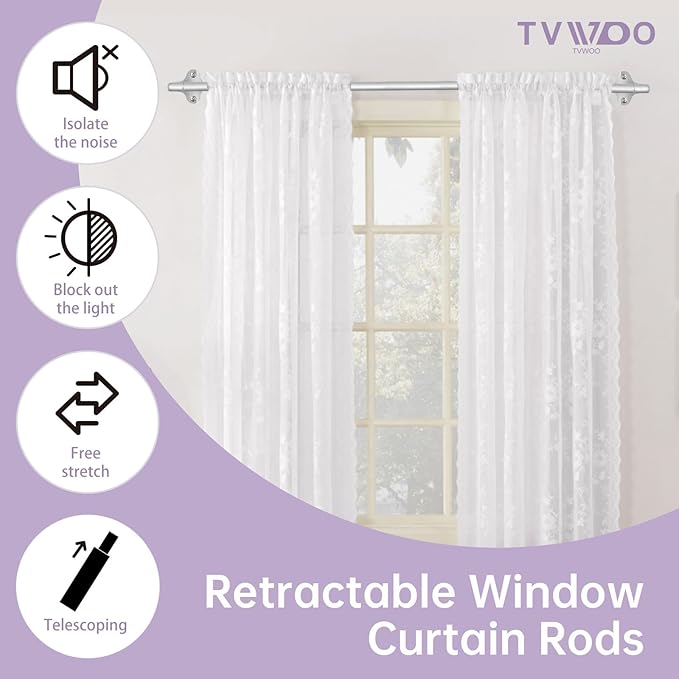 TVWOO Silver Wrap Around Curtain Rods:5/8 In Blackout Adjustable Window Curtain Rod for Bedroom Kitchen Apartment Renter Friendly,Room Darkening Curved Drapery Rods Easy Install,Antique Silver 36-72"