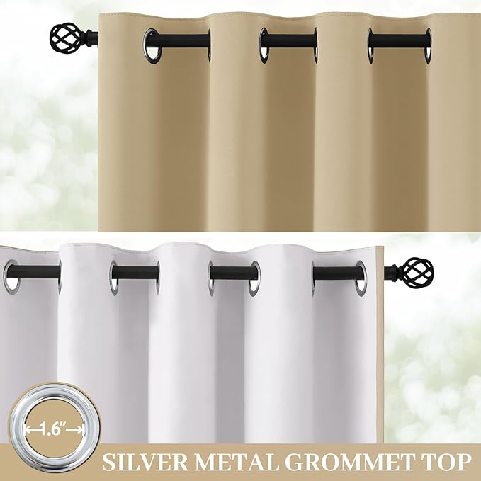Yakamok 100% Blackout Curtain Panels 96 inches Cold and Light Blocking Drapes for Nursery, 2 Thick Layers Thermal Insulated Draperies (2 Pieces, 50 Wide Each Panel, Beige Front with White Backing)