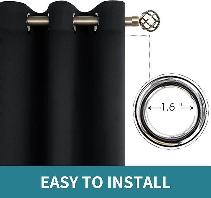 BGment Blackout Curtains - Grommet Thermal Insulated Room Darkening Bedroom and Living Room Curtains, Set of 2 Panels (52 x 108 Inch, Black)