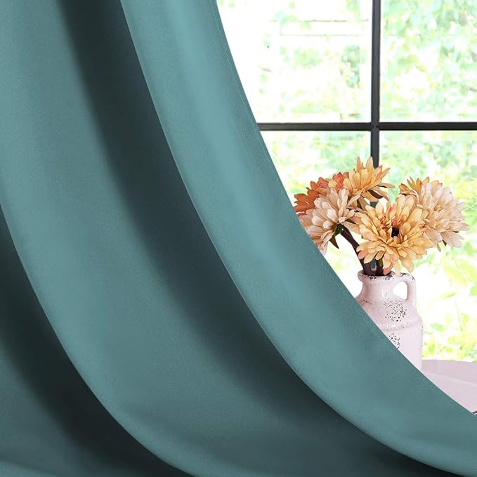 NICETOWN Bedroom Curtain Panels Blackout Draperies, Thermal Insulated Solid Grommet Blackout Curtains/Drapes (Sea Teal, One Pair, 70 by 95-inch)