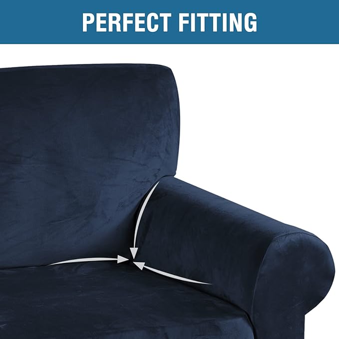 H.VERSAILTEX Stretch Velvet Sofa Covers Large Couch Covers Sofa Slipcovers Furniture Protector Soft with Non Slip Elastic Bottom, Feature Thick Comfy Rich Velour (Extra Wide Sofa 98"-105", Navy)