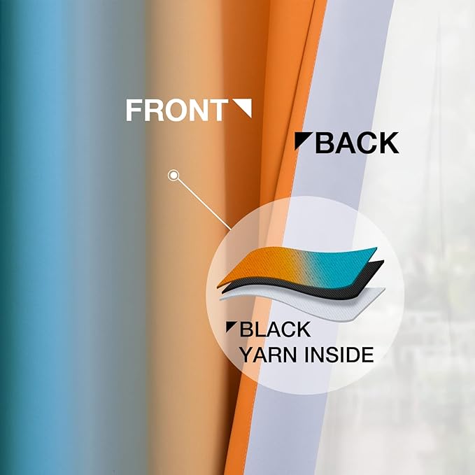Yakamok Ombre Orange and Blue Curtains for Bedroom, Gradient Room Darkening Curtains, Grommet Thermal Insulated Light Blocking Window Drapes/Curtain for Living Room,52 x 63 Inch,2 Panels