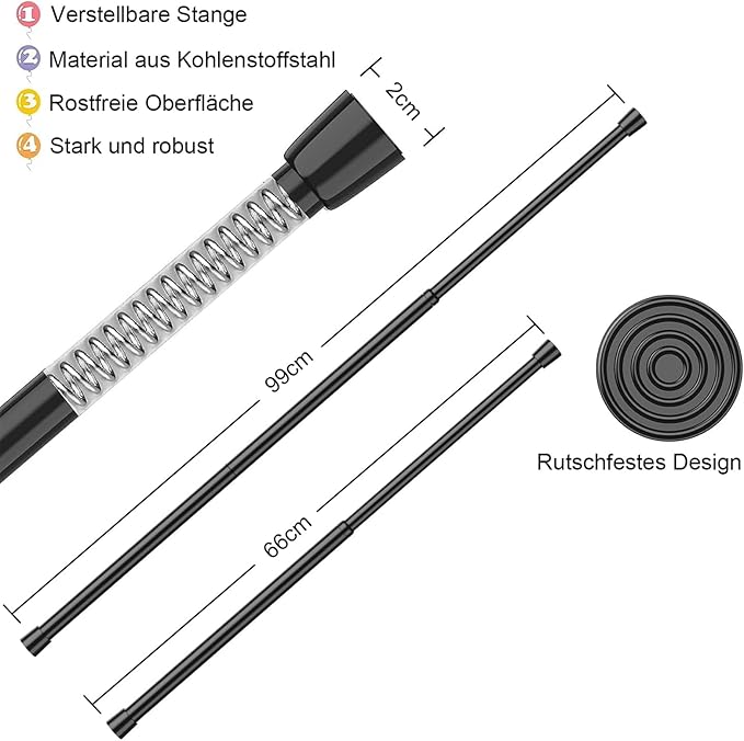 AIZESI Spring Tension Rods Adjustable Tension Curtain Rod Small Tension Rod No Drilling Expandable Spring Loaded Curtain Tension Rod（Black,26" to 39"-4Pcs)
