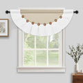 FRAMICS Farmhouse Valance Curtains, Boho Cotton Linen Kitchen Valance, Rustic Button Window Valances, Country Rod Pocket Valances for Windows Bedroom, Semi-Circular, Linen and White, 52 x 18 Inch