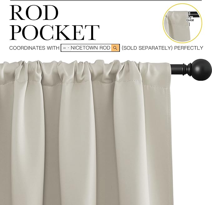NICETOWN Blackout Curtains for Living Curtains, Room Darkening Window Curtain Panels, Easy-Care Solid Thermal Insulated Draperies/Drapes for Daughter Room (Natural, 2 Panels, 29 by 40)