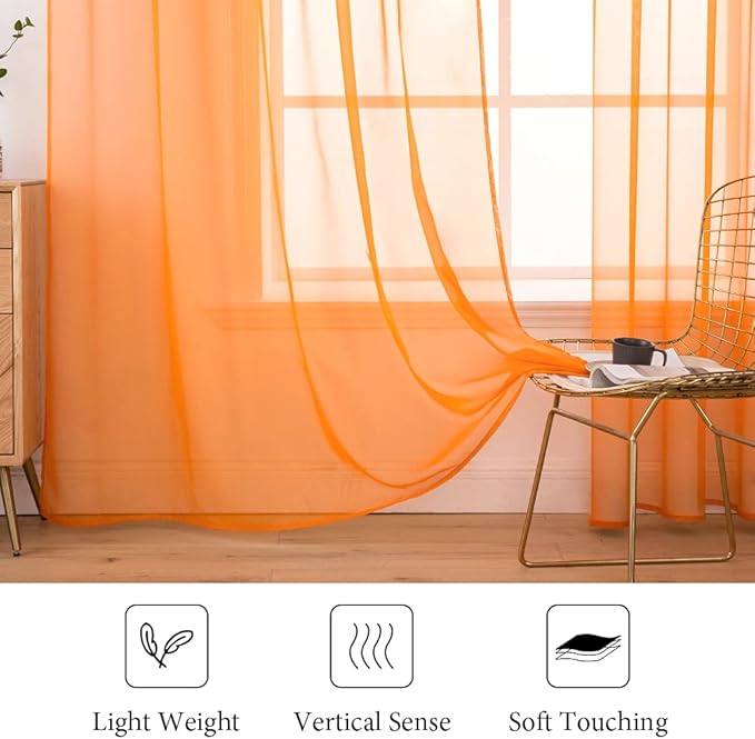 MIULEE 2 Panels Solid Fall Color Sheer Window Curtains Elegant Window Voile Panels/Drapes/Treatment for Bedroom Living Room (54X108 Inches Orange)