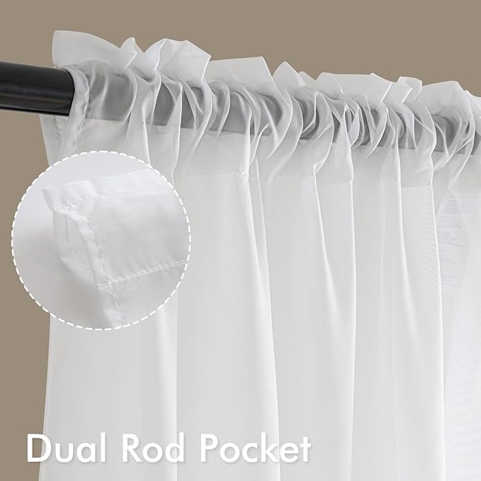 MIULEE Short Sheer Curtains 54 Inches Long, 4 Panels Set, Light Filtering Rod Pocket Curtains for Kitchen/Bathroom Small Windows, 42W x 54 Inches, White