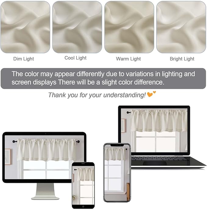 Chyhomenyc Natural Valances for Window, Light Filtering Short Curtains for Kitchen Bedroom Living Room, Rod Pocket Top Small Window Treatment Valance RV Bunk Panels, 40" Wx14 L, 2 Pieces