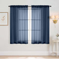 Navy Blue Window Sheer Curtains 45 Inches Length, Voile Short Curtains for Living Room Bedroom, Modern Soft Window Drapes 2 Panels Set, Top Dual Rod Pocket Design, 2x42Wx45L Inches