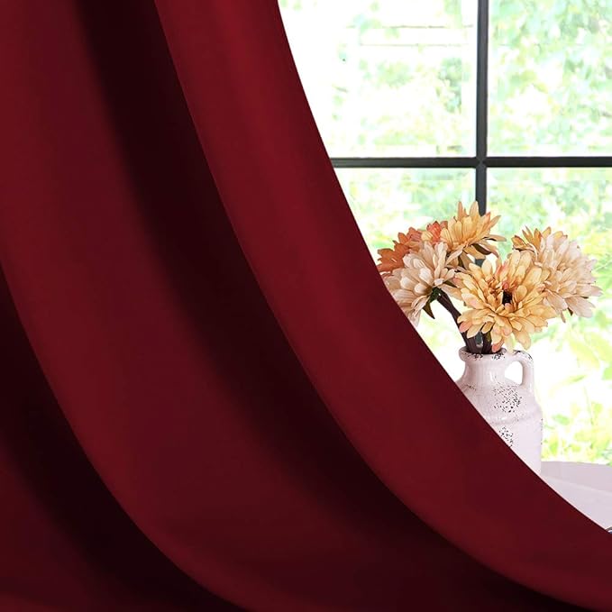 NICETOWN Blackout Curtains & Drapes for Bedroom, Burgundy Red, W34 x L48, Set of 2, Triple Weave Grommet Top Thermal Insulated Light Blocking Panels for Bathroom/Living Room