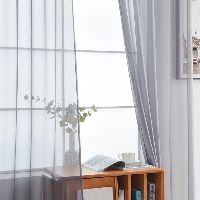 SpaceDresser Basic Rod Pocket Sheer Voile Window Curtain Panels White 1 Pair 2 Panels 70 Width 108 Inch Long for Kitchen Bedroom Children Living Room Yard(Grey,70 W x 108 L)