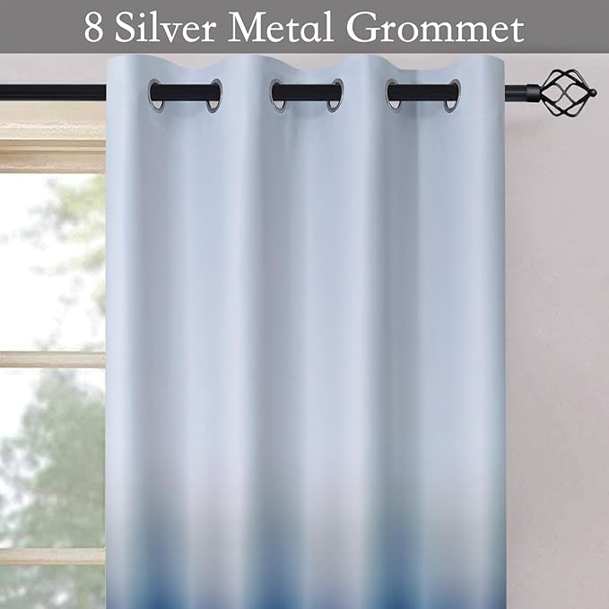 SimpleHome Ombre Curtains 52 x 63 Inch for Bedroom 2 Panels, Gradient Grey White to Blue Light Blocking Thermal Insulated Grommet Room Darkening Window Curtain/Drapes for Living Room
