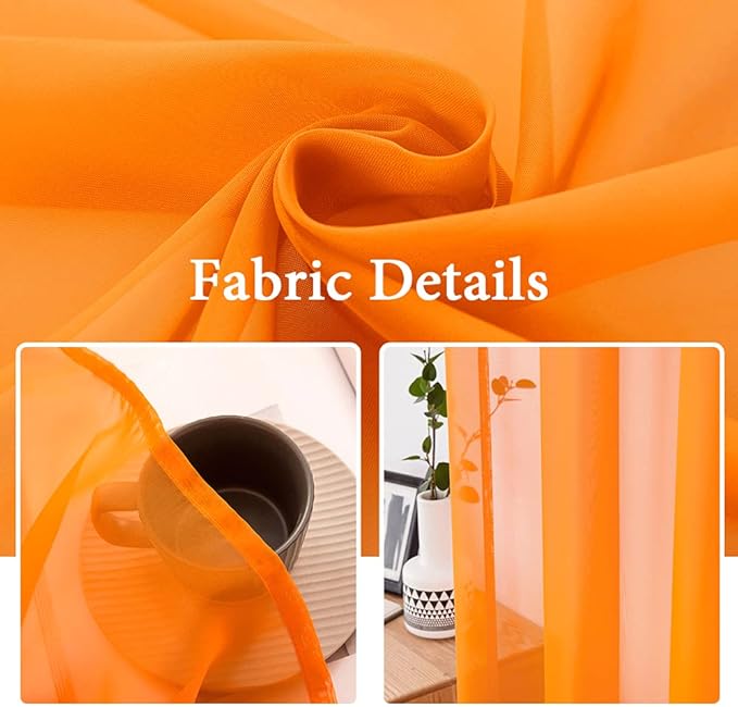 MIULEE 2 Panels Solid Fall Color Sheer Window Curtains Elegant Window Voile Panels/Drapes/Treatment for Bedroom Living Room (54X108 Inches Orange)