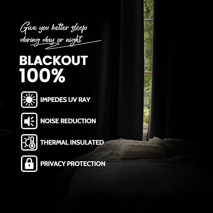Yakamok Room Darkening 100% Blackout Curtains Grommet Window Treatments with 2 Thick Layers-Charcoal Grey Thermal Insulated Drapes Set of 2 Panels for Bedroom Living Room 52 Inches by 84 Inches Length