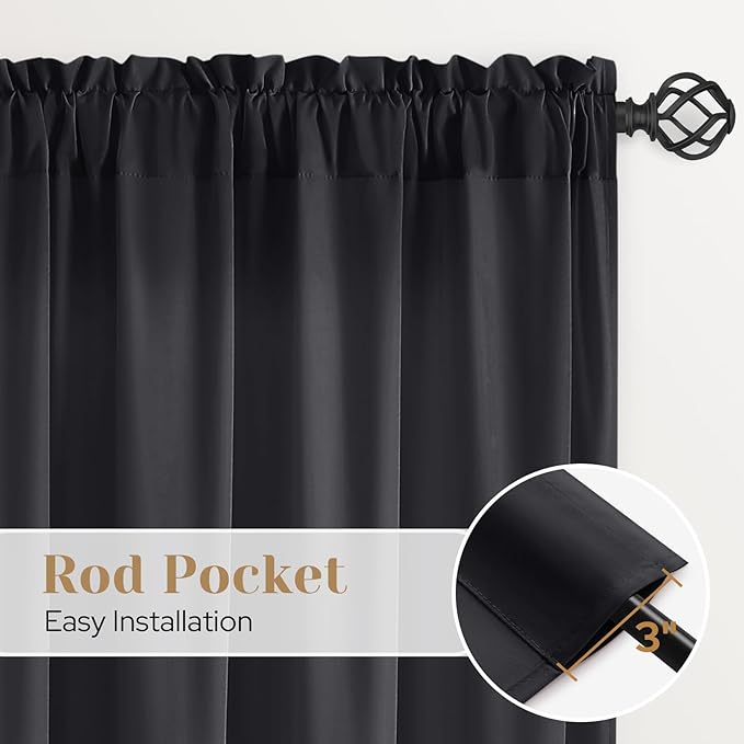 HOMEIDEAS Halloween Non-See-Through Black Privacy Sheer Curtains, 52 X 54 Inches Long 2 Panels Sheer Curtains Light Filtering Window Drapes for Bedroom Living Room