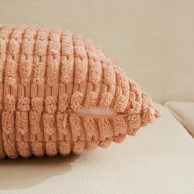 Fancy Homi 4 Packs Peach Decorative Throw Pillow Covers 16x24 Inch for Living Room Couch Bed, Rustic Modern Farmhouse Boho Home Decor, Soft Plush Corduroy Cute Square Accent Cushion Case 40x60 cm