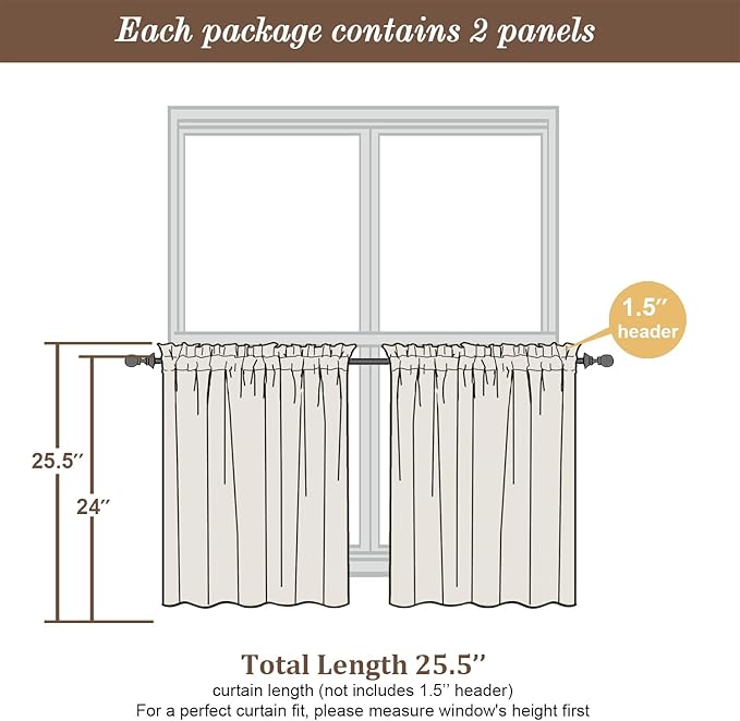 Chyhomenyc Sheer Lilac Tier Curtains 24 Inch Length, Small Window Curtains Treatment for Bathroom Living Room Basement, Short Rod Pocket Cafe Curtain, 42W x 24L Inches, 2 Panels