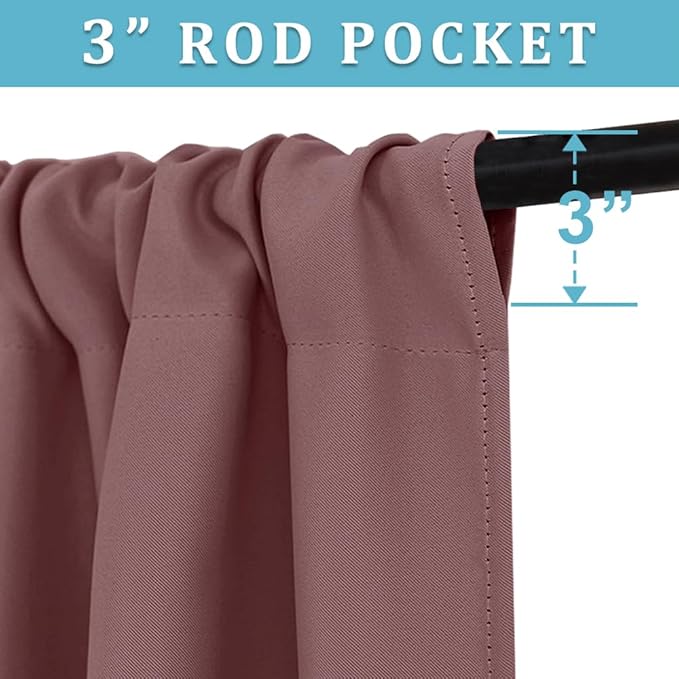 RYB HOME Short Blackout Curtains for Small Window, Sunmmer Heat Light Blocking Privacy Protection Curtains for Sunroom Laundry Room Stair Window, Width 52 by Length 36, Dusty Rose, Set of 2