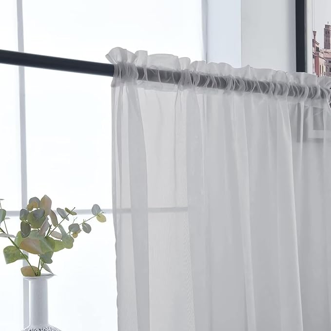 SpaceDresser Basic Rod Pocket Sheer Voile Window Curtain Panels Silver Grey 1 Pair 2 Panels 52 Width 63 Inch Long for Kitchen Bedroom Children Living Room Yard（Silver Grey, 52W x 63L）