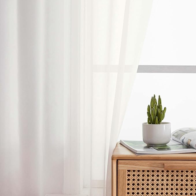 Extra Long Sheer Ivory Curtains for Bedroom Living Room 108 Inches Long 2 Panels Set, Solid Soft Light Filtering Rod Pocket Sheer Window Curtains, Ivory, Each 42" Wx108 L Inch