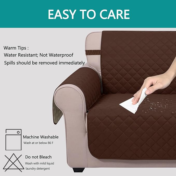U-NICE HOME Recliner Chair Covers Reversible Chair Cover Pet Covers for Dogs with Elastic Straps Water Resistant Diamond Quilted (28''Recliner Oversized, Brown/Beige)
