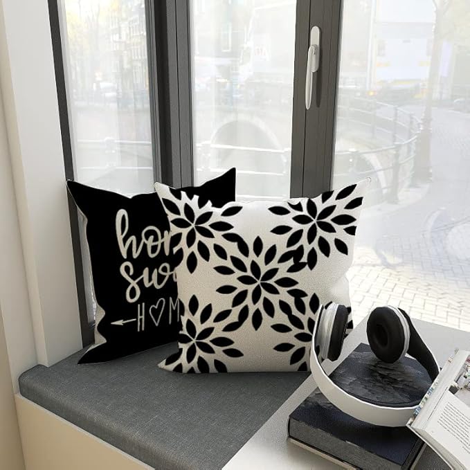 YCOLL Pillow Covers 18x18 Set of 4, Modern Sofa Throw Pillow Cover, Decorative Outdoor Linen Fabric Pillow Case for Couch Bed Car, Black