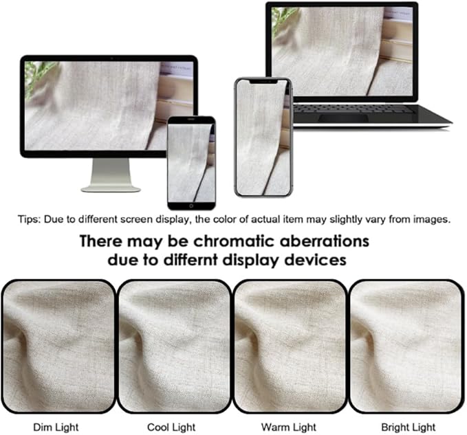 Faux Linen Kitchen Curtains 36 Inch Length Cafe Curtain Tiers for Living Room Bathroom Basement Windows Country Rustic Small Short Curtains, Set of 2, Natural