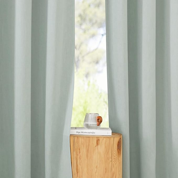 NICETOWN Rustic Linen 144 inch Long Curtains for Living Room, Grommet Privacy Added Thick Linen Weave with Light Filter Window Curtains & Drapes for Bedroom, Sage Green, W55 x L144, 2 Panels