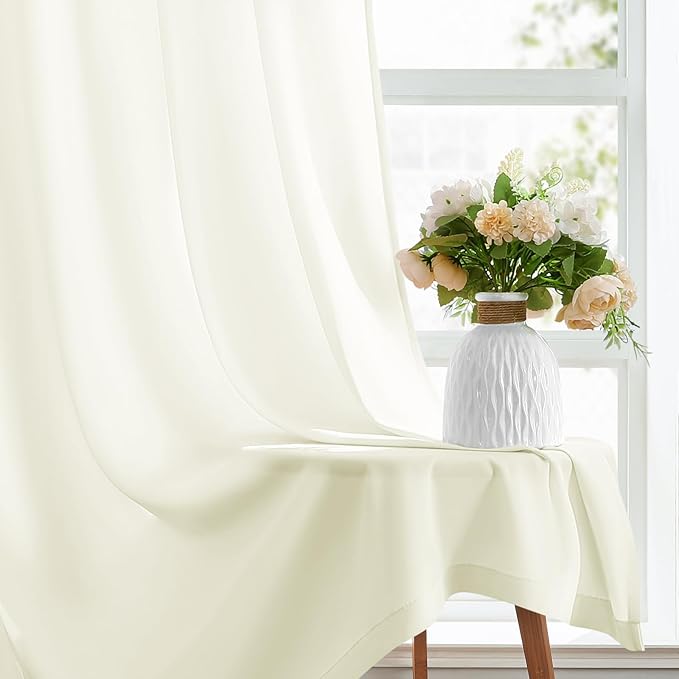 HOMEIDEAS Non-See-Through Ivory Privacy Sheer Kitchen Curtains, 30 X 36 Inches Long 2 Panels Short Sheer Curtains Light Filtering Bathroom Window Drapes for Bedroom Living Room