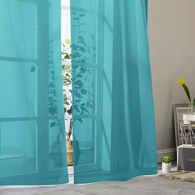 Turquoise Sheer Curtains 84 Inches Long 2 Panels, Soft Airy Light Filtering Curtains for Bedroom Living Room, Modern Rod Pocket Privacy Drapes Window Treatments, Total Wide 84 Inch