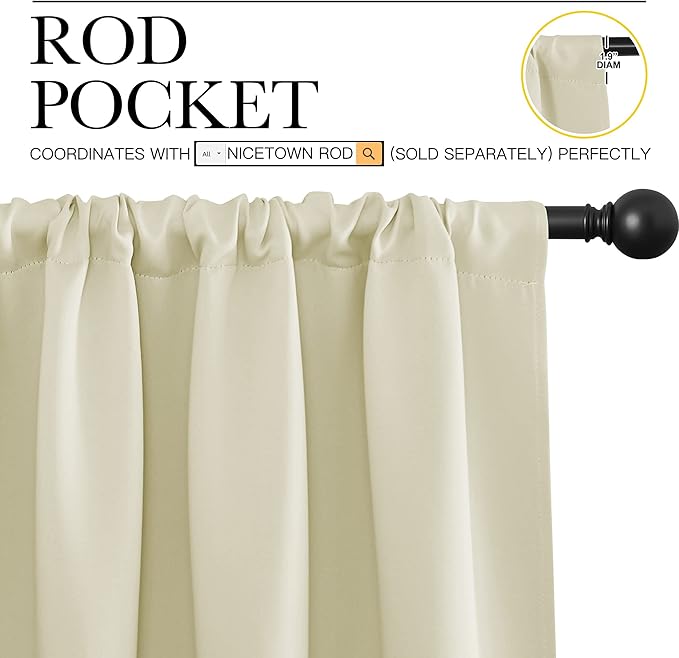 NICETOWN Kitchen Curtains, Short Blackout Curtains & Drapes, Home Decoration Privacy Thermal Insulated Curtains for Unicorn Theam Room (Beige, 42" Wide, 54" Long, 2 PCs)