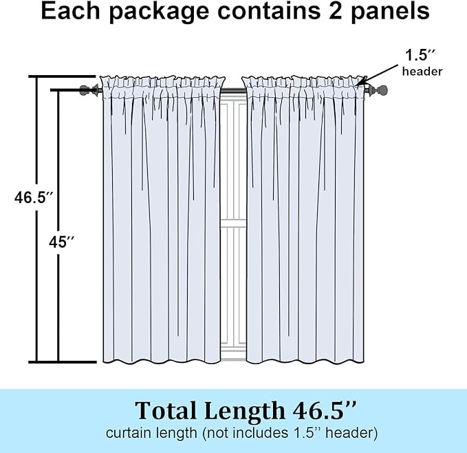 Simplebrand Semi Sheer White Curtains 45 Inch Length 2 Panels, Geometric Jacquard Clip Textured Short Sheer Curtains for Bedroom，Modern Elegant Window Curtains Panels/Drapes/Treatment Sheer，42x45 inch