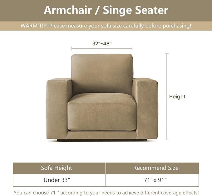 MYSKY HOME Oversized Armchair Couch Cover for 1 Cushion Couch, Washable Sofa Protector, Chair Couch Covers Sofa Covers Sofa Throws Sofa Slipcovers Futon Cover for Pet, Kid, 71"X91", White