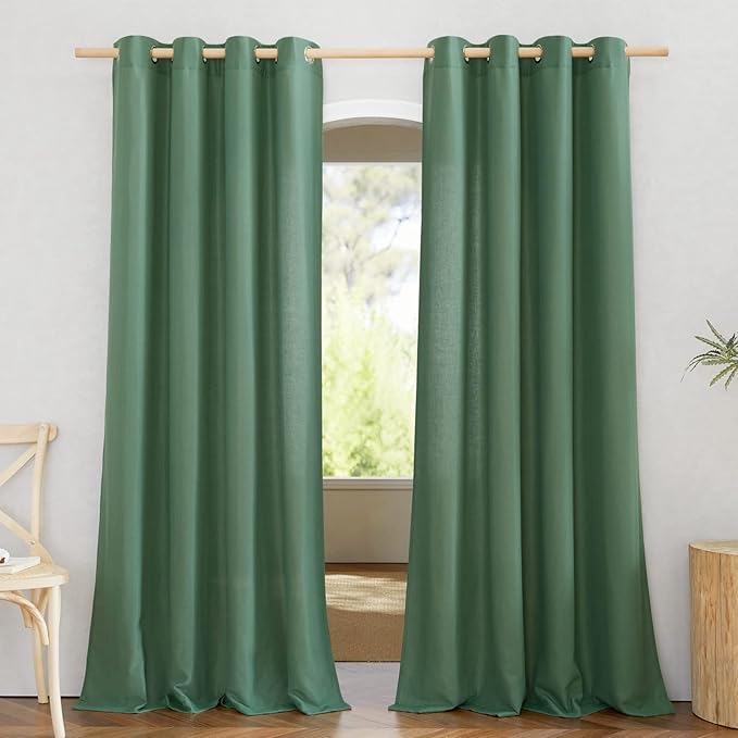 NICETOWN Rustic Linen 132 inch Long Curtains for Living Room, Grommet Privacy Added Thick Linen Weave with Light Filter Window Curtains & Drapes for Bedroom, Olive Green, W55 x L132, 2 Panels