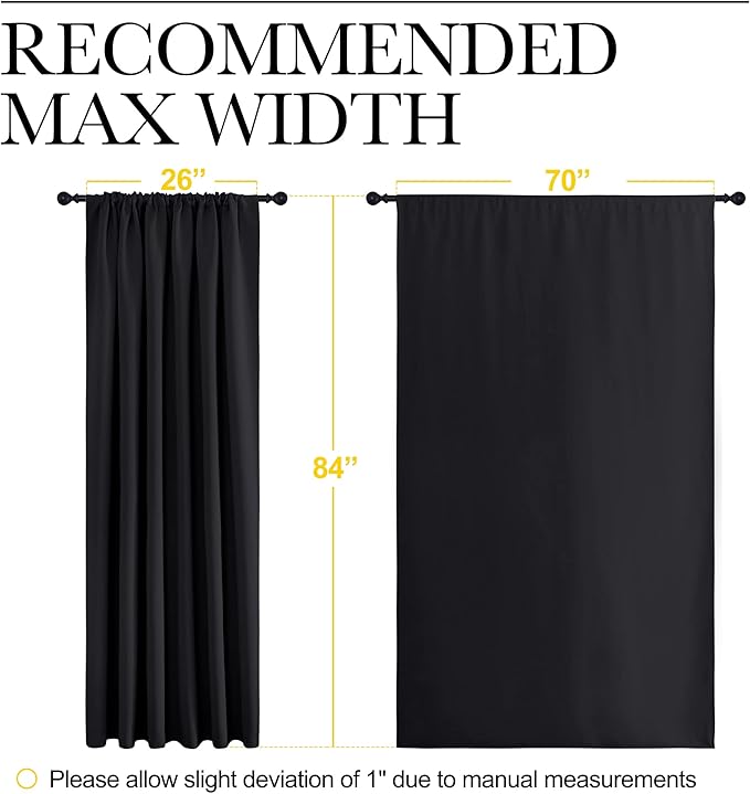 NICETOWN Black Blackout Curtain Blinds - Solid Thermal Insulated Window Treatment Blackout Drapes for Bedroom (2 Panels, 70 inches Wide by 84 inches Long)