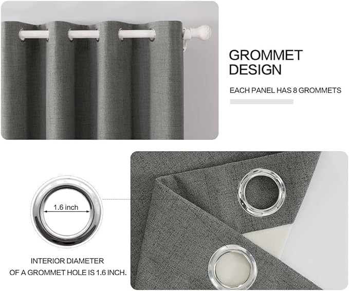 MIULEE Linen Texture Curtains for Bedroom Solid 100% Blackout Thermal Insulated Dark Grey Curtains Grommet Room Darkening Drapes Luxury Decor for Living Room Nursery 52x63 Inch (2 Panels)
